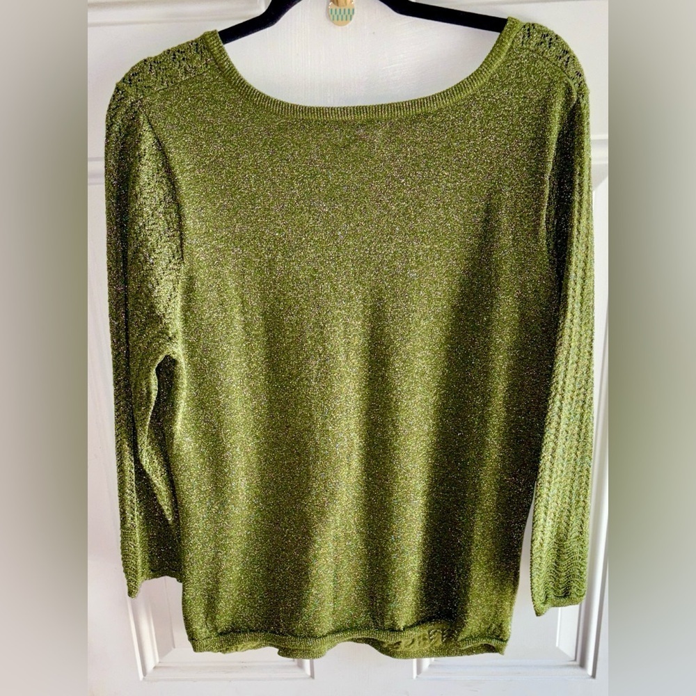 Jaclyn Smith Olive Metallic V-Neck Sweater NWOT Size XL - Picture 4 of 7